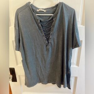 We The Free Lace-Up Short Sleeve Top - Blue